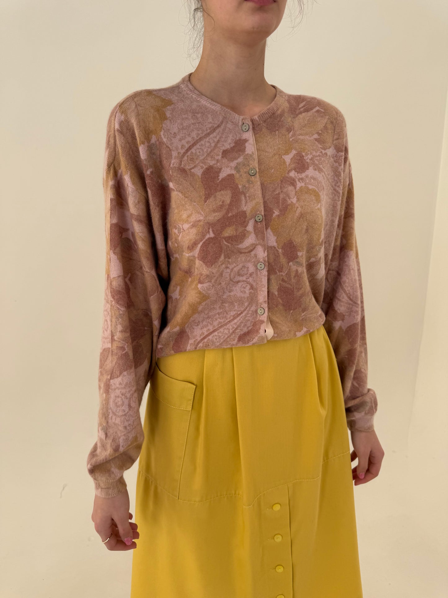 Cardigan vintage italian dusty powder pink din lana extrafina și Angora