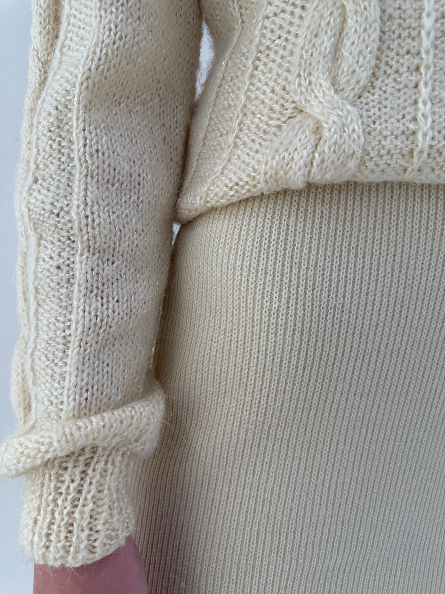 Fustă din jerse ribbed butter white din lana merino extafina de gramaj mare