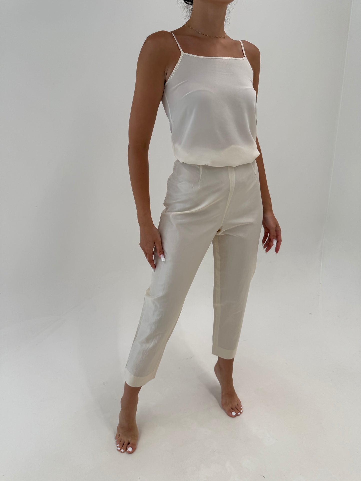 Pantaloni de brand luxury Cipriani din mătase naturală dupioni butter white