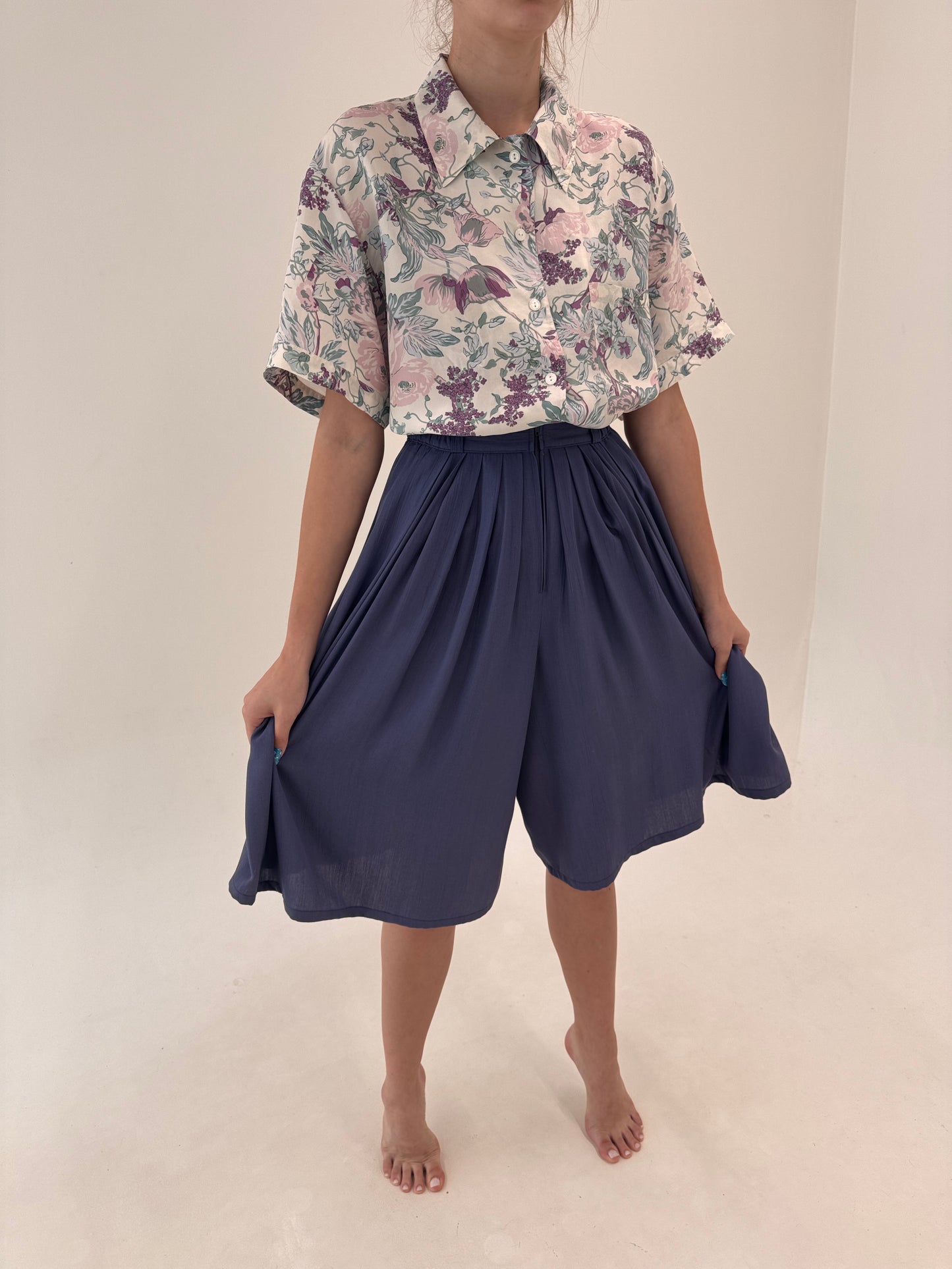 Fustă pantaloni lavender blue cu talie ultra înaltă marcată elastică