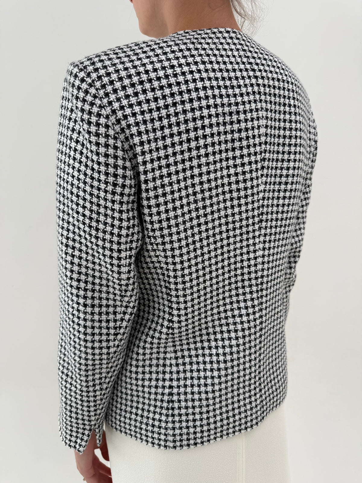 Sacou vintage din tweed alb negru de lana extrafina și bumbac