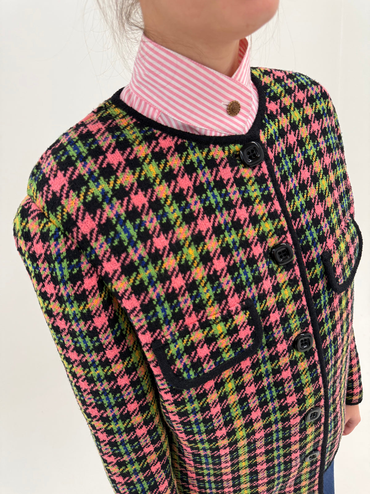 Sacou vintage în stil Chanel italian tricot de 80% lana extrafina plin în culori superbe