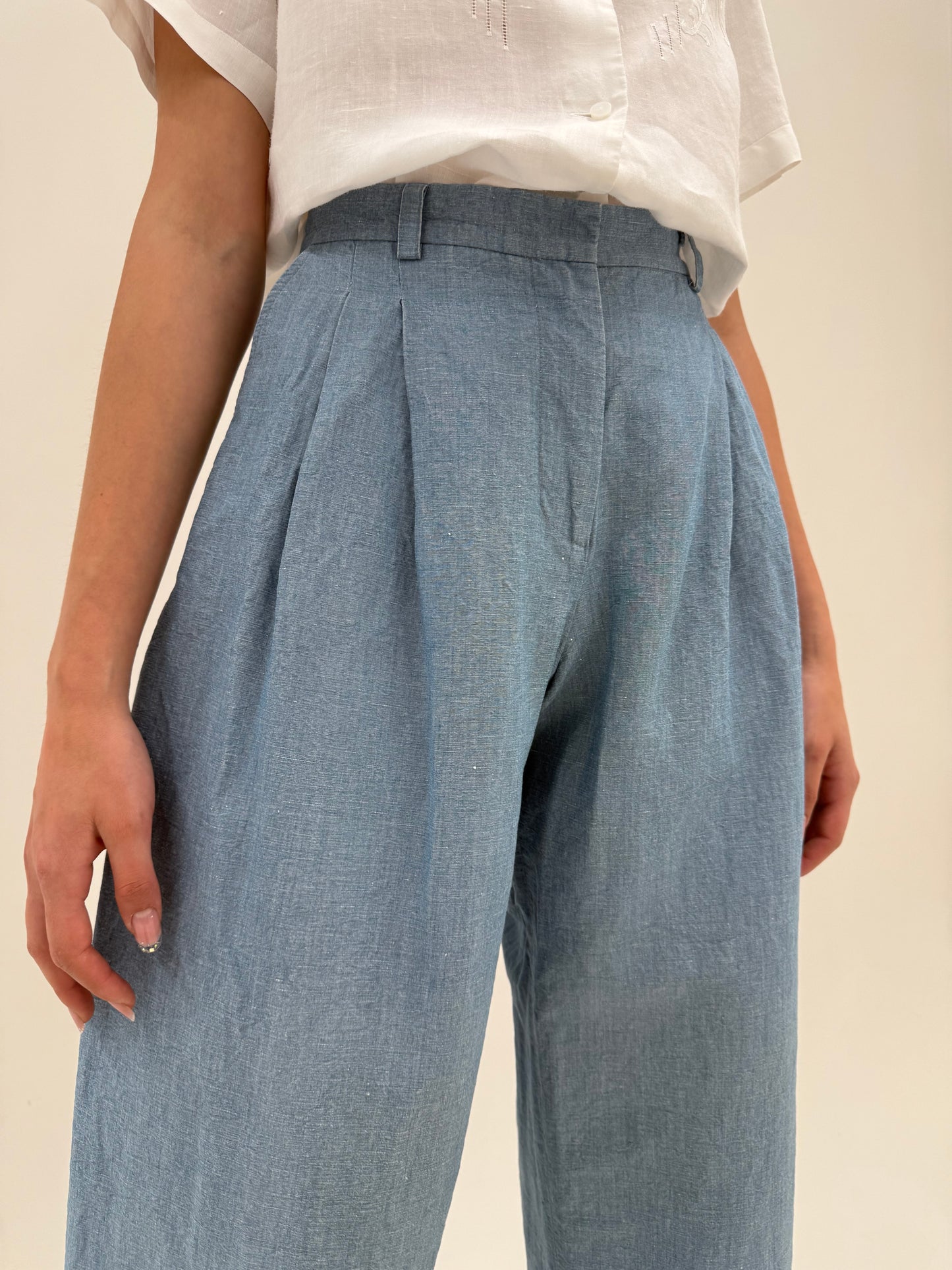 Pantaloni de brand luxury jeans blue italienești barrel din pânză de in și bumbac