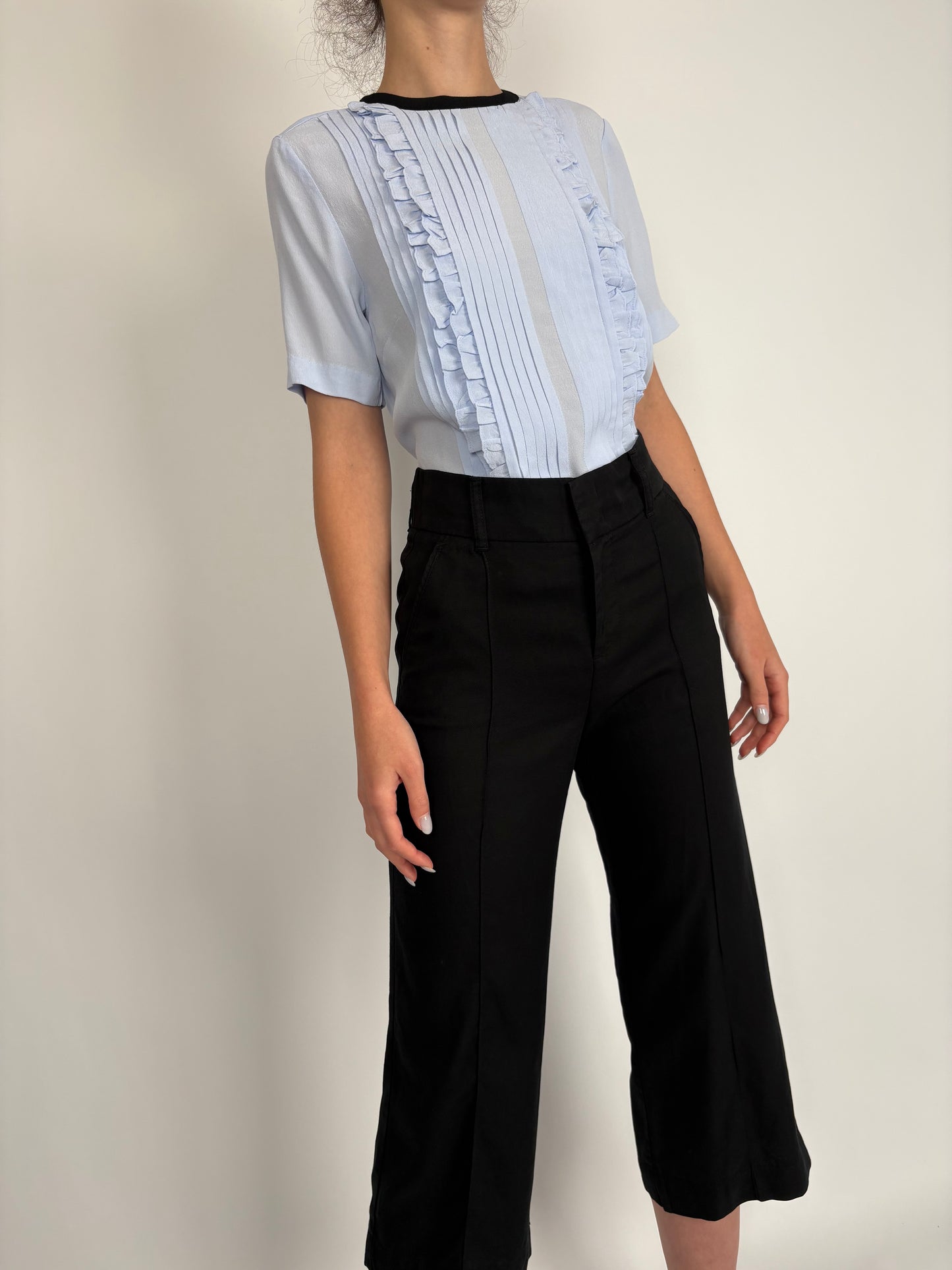 Pantaloni negri din poplin texturat de bumbac