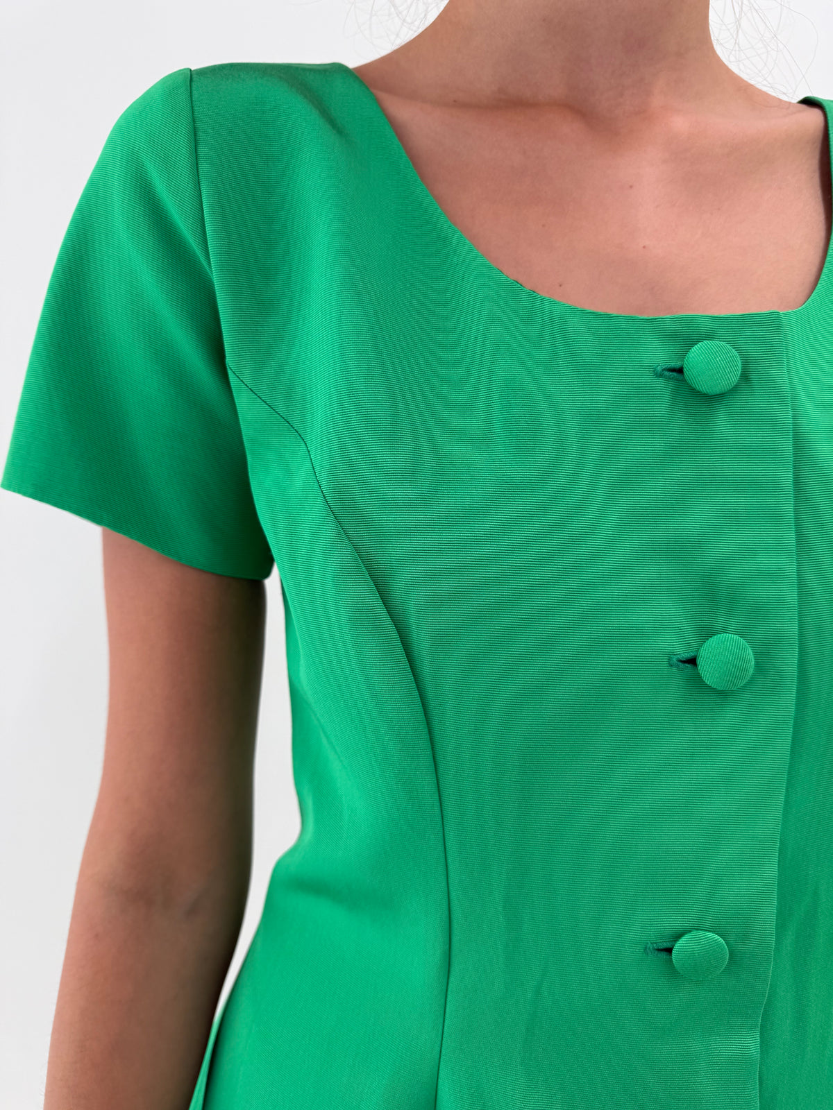 Top / rochie mini din faille exceptional emerald green cambrat cu peplum