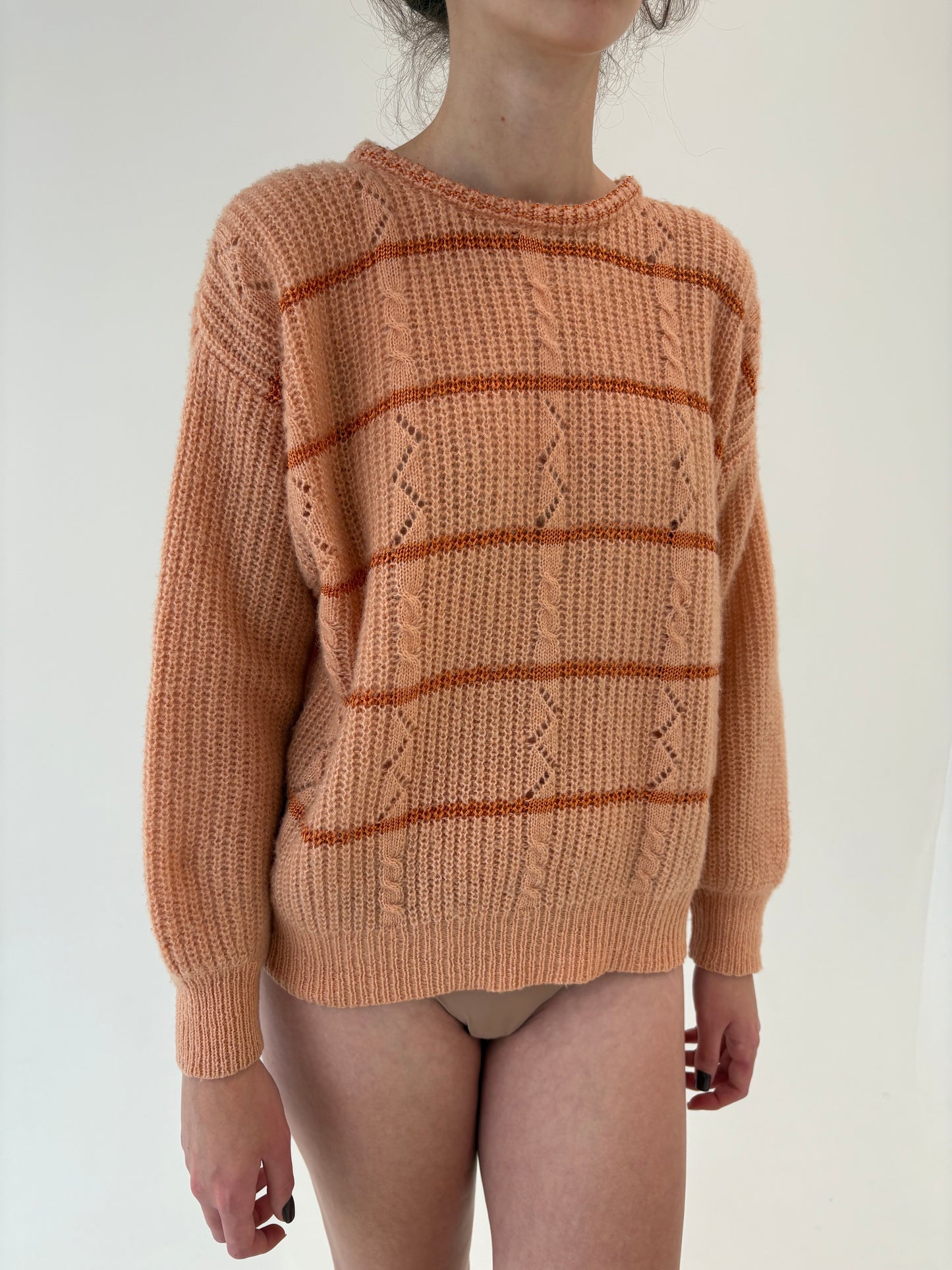 Pulover vintage peach nude din mix de lana extrafina pufoasă