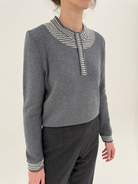 Pulover italian din lana merino extrafina de gramaj mare cu detalii chic