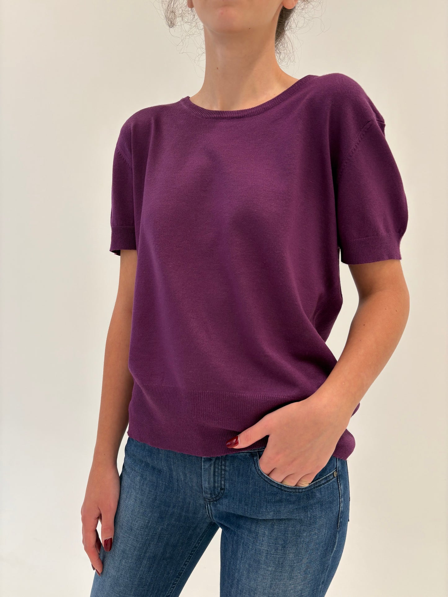 Top aubergine din jerse