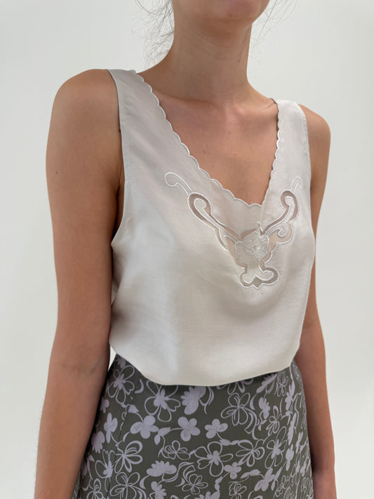 Top silver gray cu broderie din mătase matuala