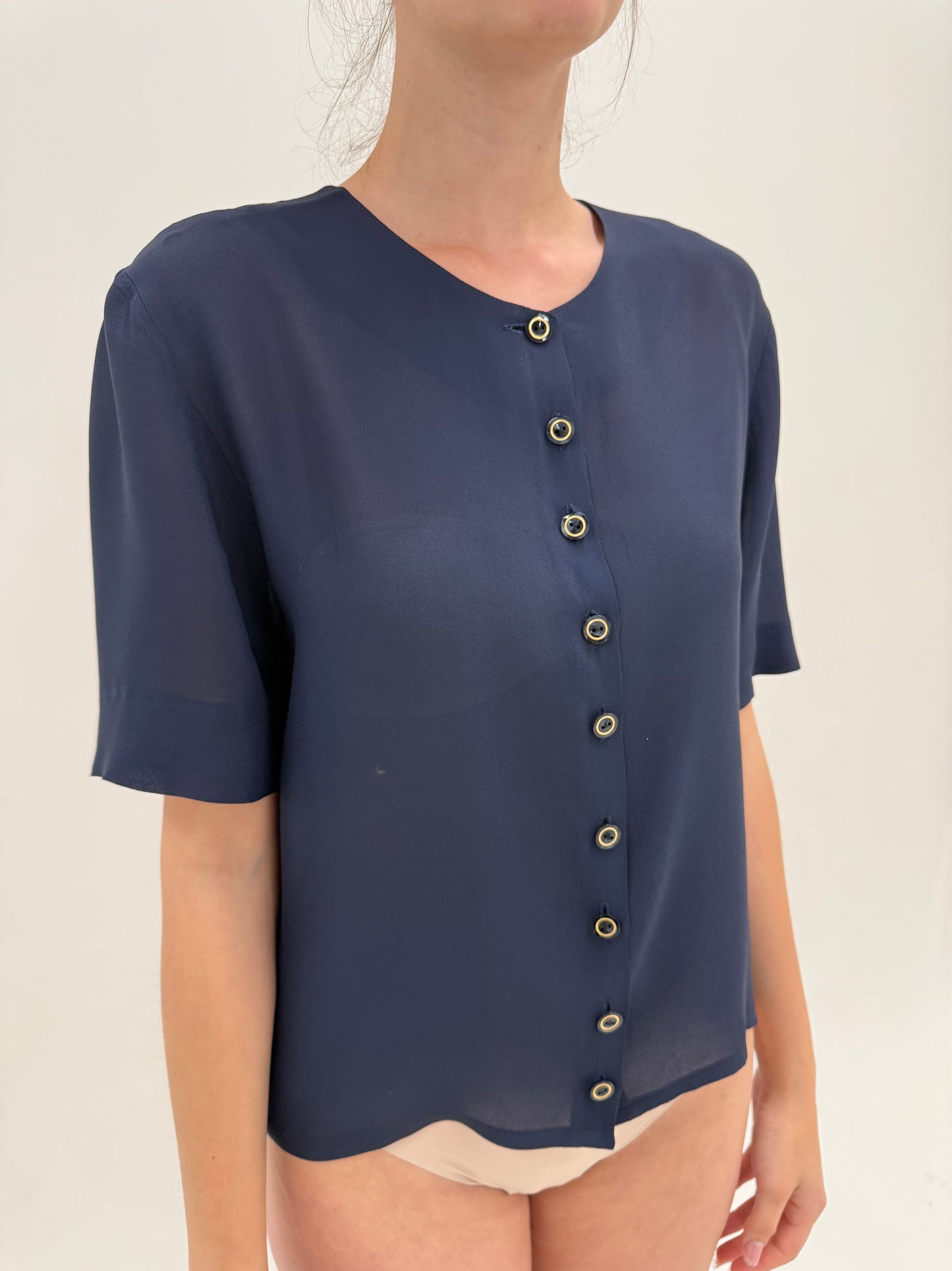 Cămașa minimalistă din crep premium Navy blue