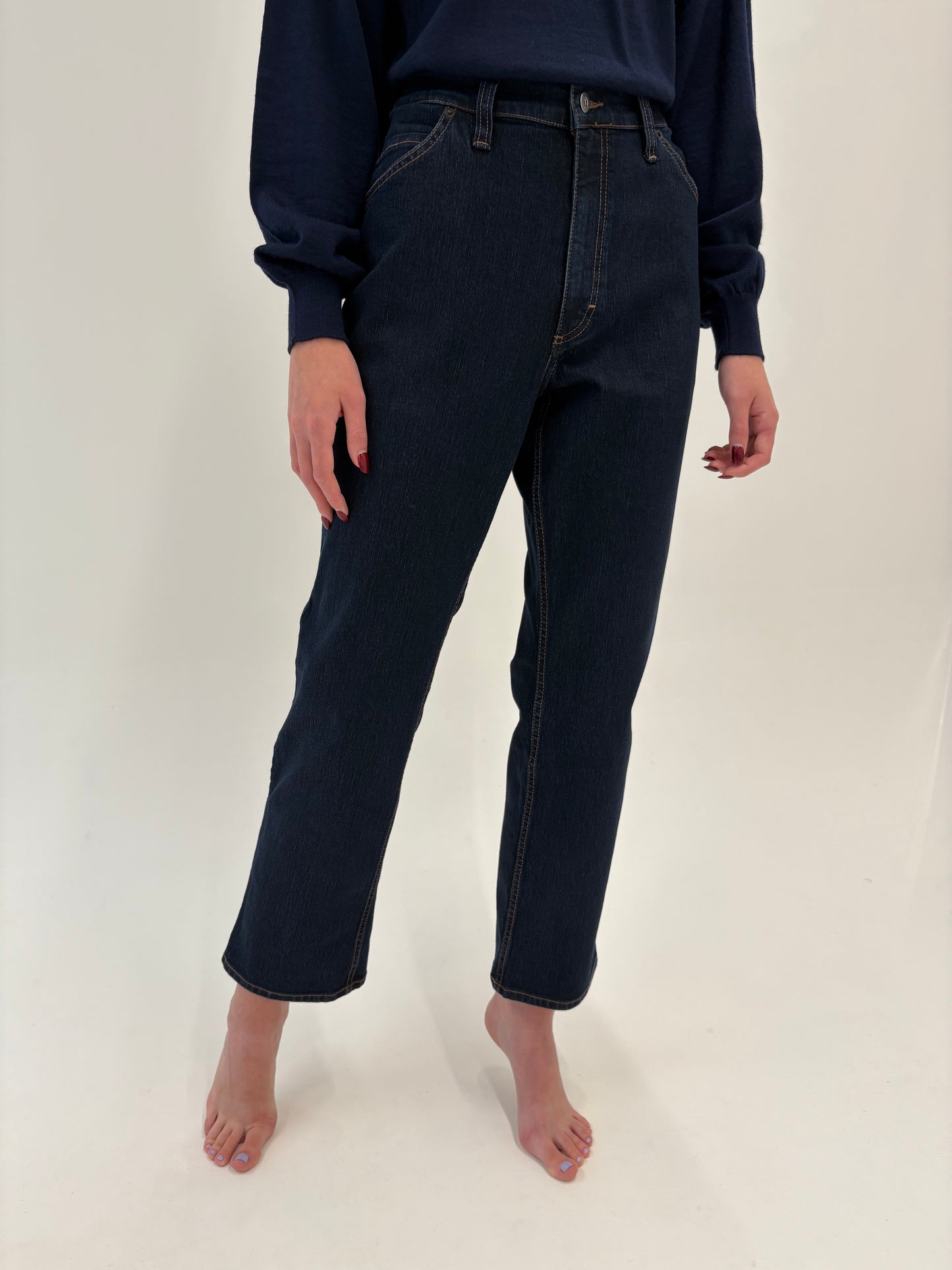 Jeans premium dark wash modelatori straight leg cu talie înaltă