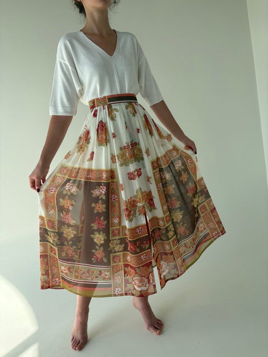 Fustă vintage midi spre maxi în culori superbe de toamnă