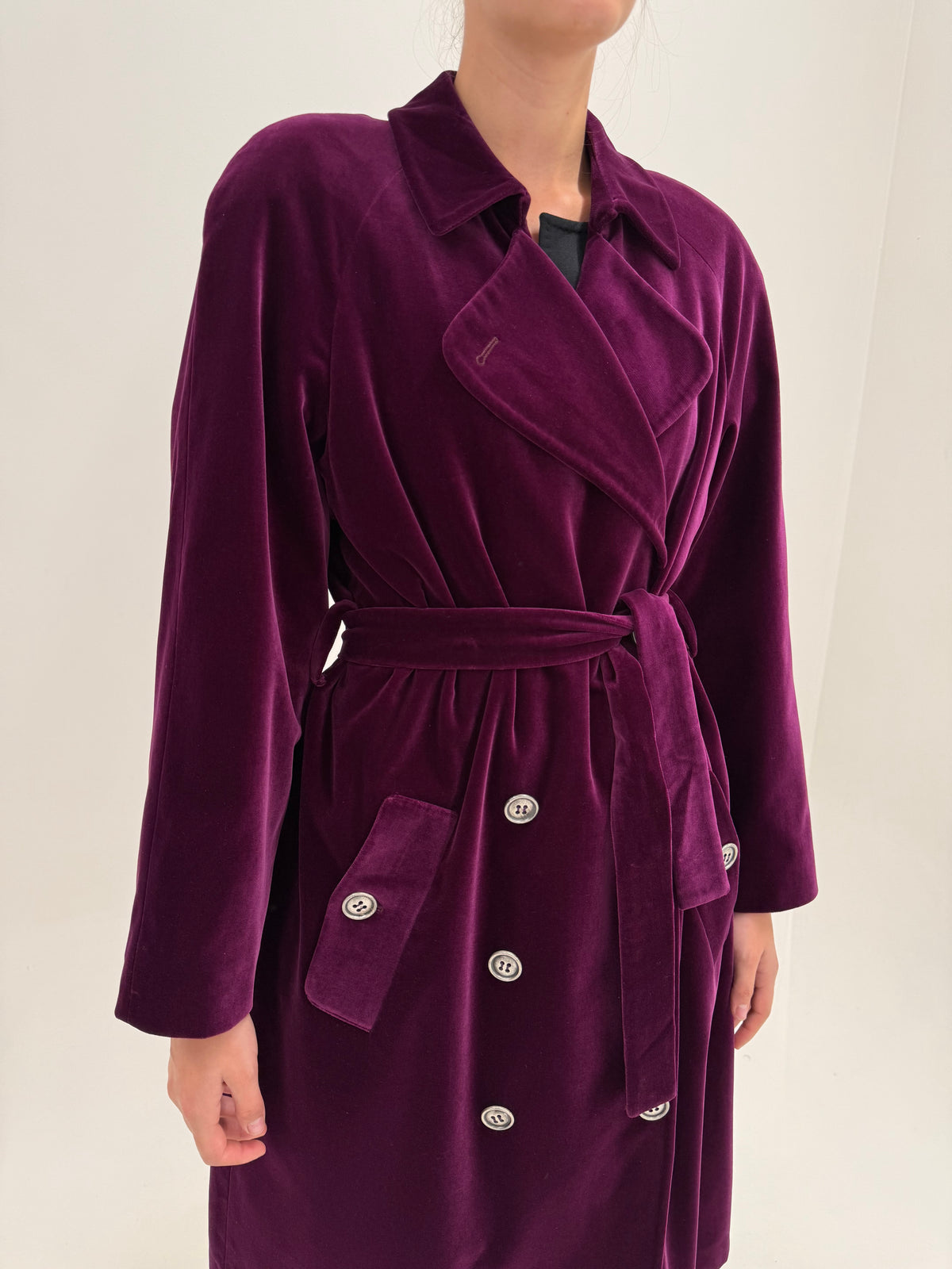 Trench italian de designer din catifea excepțională de bumbac deep magenta