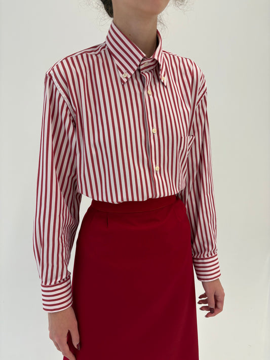 Cămașa burron down în dungi bordo din poplin premium plin de bumbac