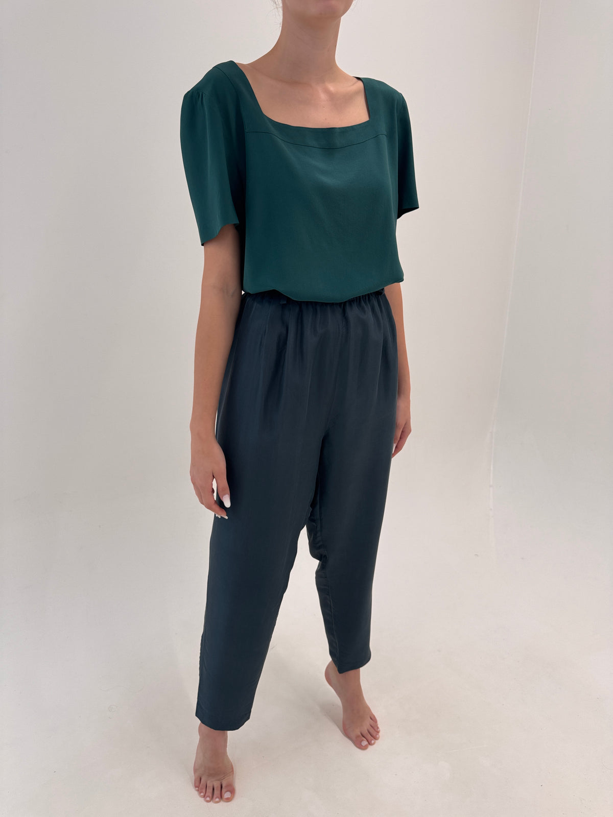 Pantaloni steel gray vintage new old stock din mătase naturală