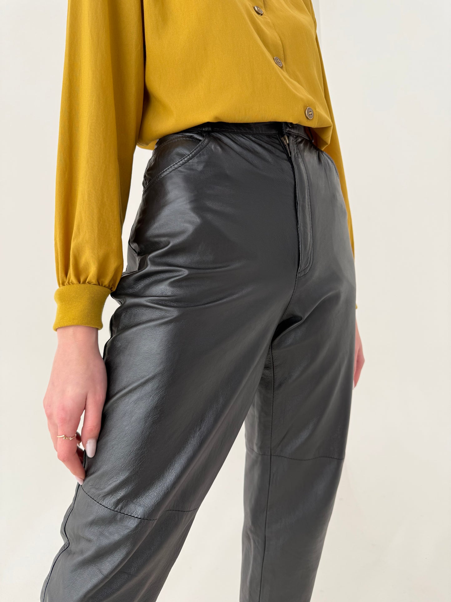 Pantaloni din piele naturală pentru extrem de moale și fină cu talie înaltă