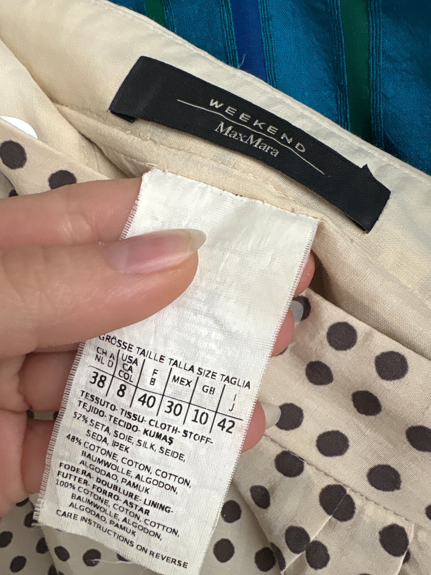 Fustă Max Mara cu buline din mătase naturală și bumbac