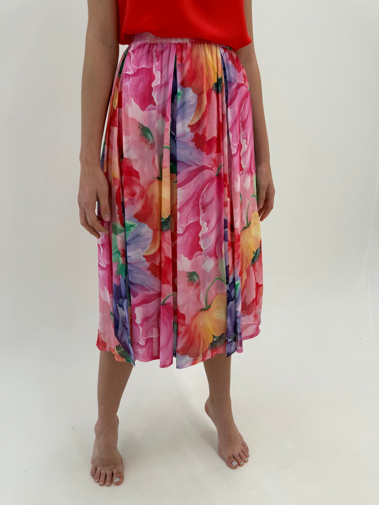 Fustă vintage cu print floral excepțional în culori superbe