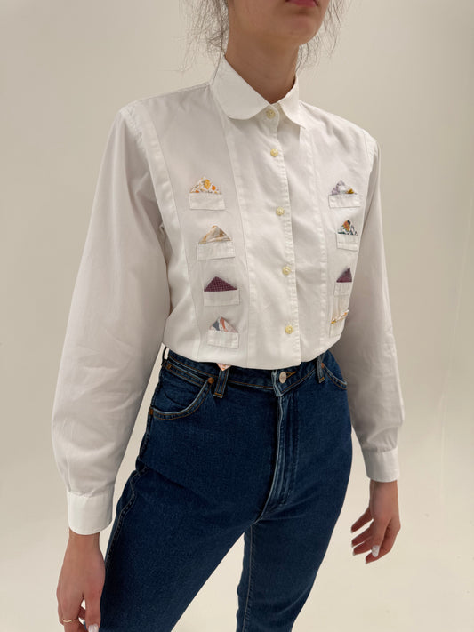 Cămașa vintage cambrata cu aplicații chic din bumbac excepțional
