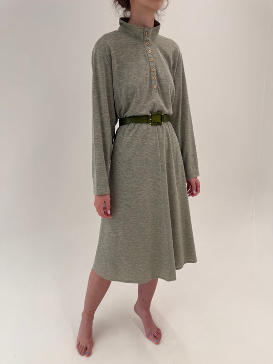 Rochie old vintage anii 80 din tricot de lana extrafina Sage green și camel