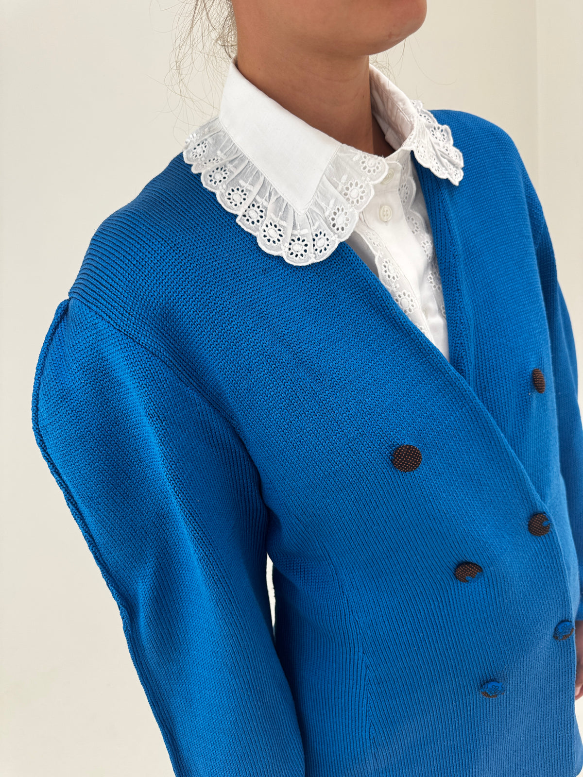 Pardesiu vintage din tricot gros de mătase naturală albastru regal
