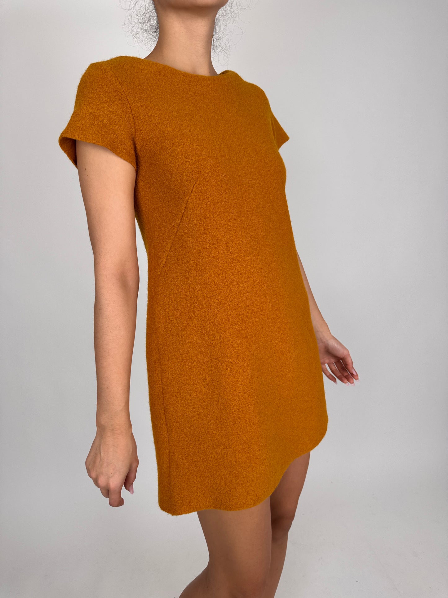 Rochie mustard yellow din boiled wool extrafin plin