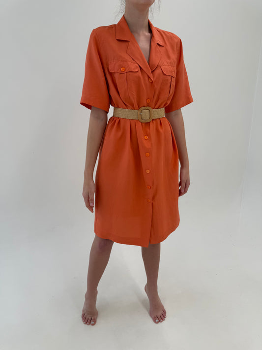 Rochie tip cămașă din mătase naturală pink orange
