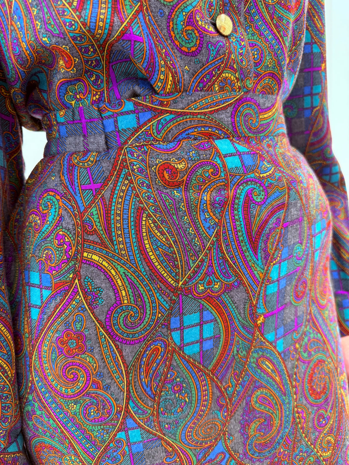 Set vintage luxury Delmod din lanita excepțională cu print paisley și nasturi aurii