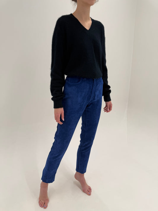 Pantaloni vintage Versace albastru cerneală din catifea