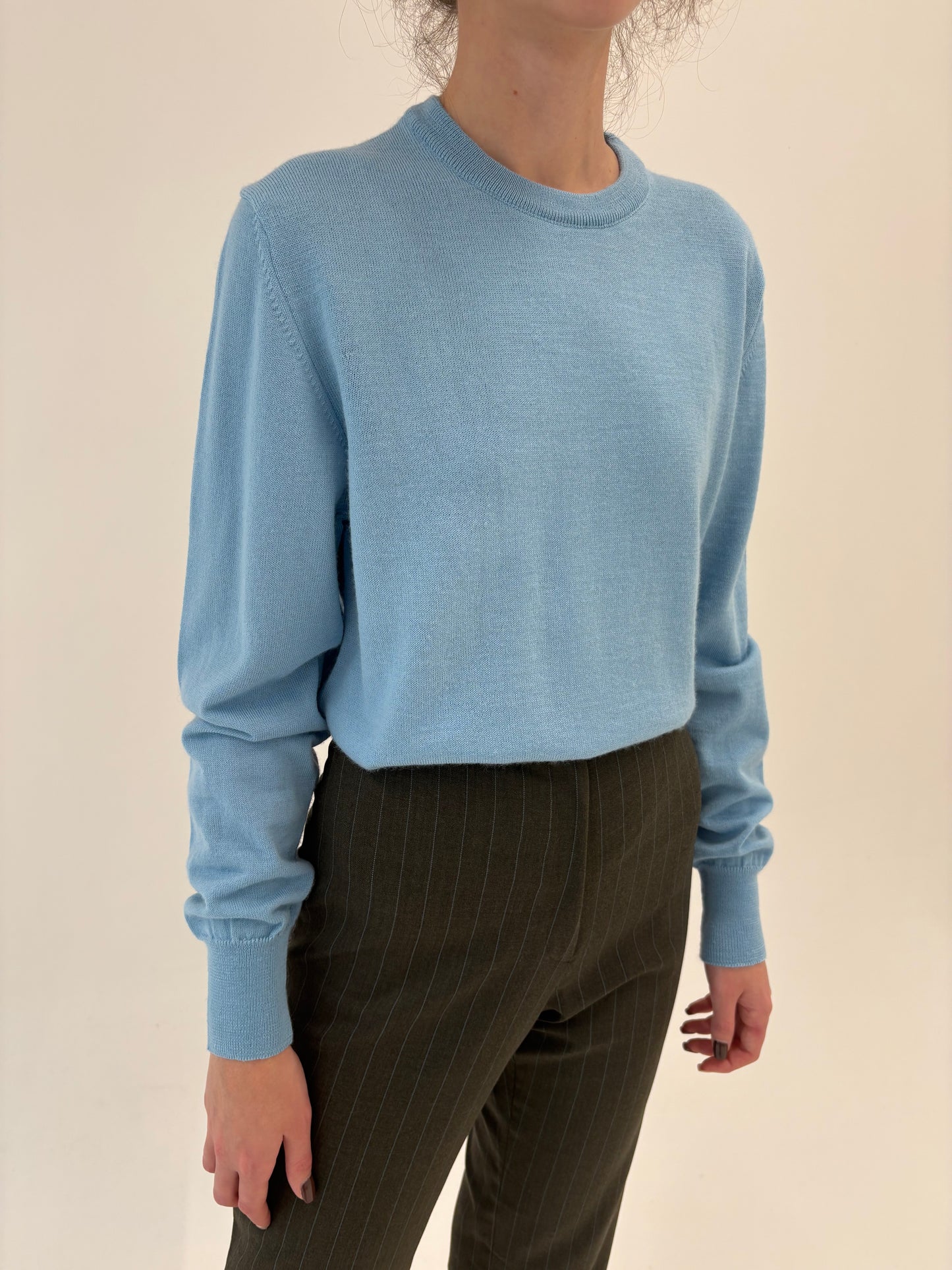 Pulover baby blue tall din lana merino extrafina de gramaj mare