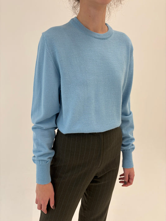 Pulover baby blue tall din lana merino extrafina de gramaj mare