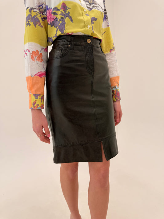 Fustă luxury Iceberg din piele naturală dark brown în croi chic mermaid