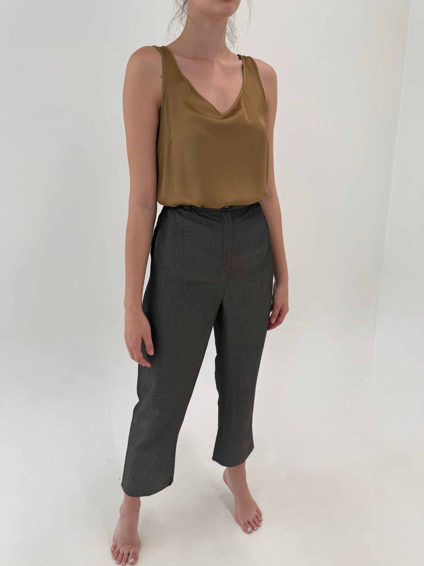 Pantaloni business de vară cu efect foarte ușor perlat taupe