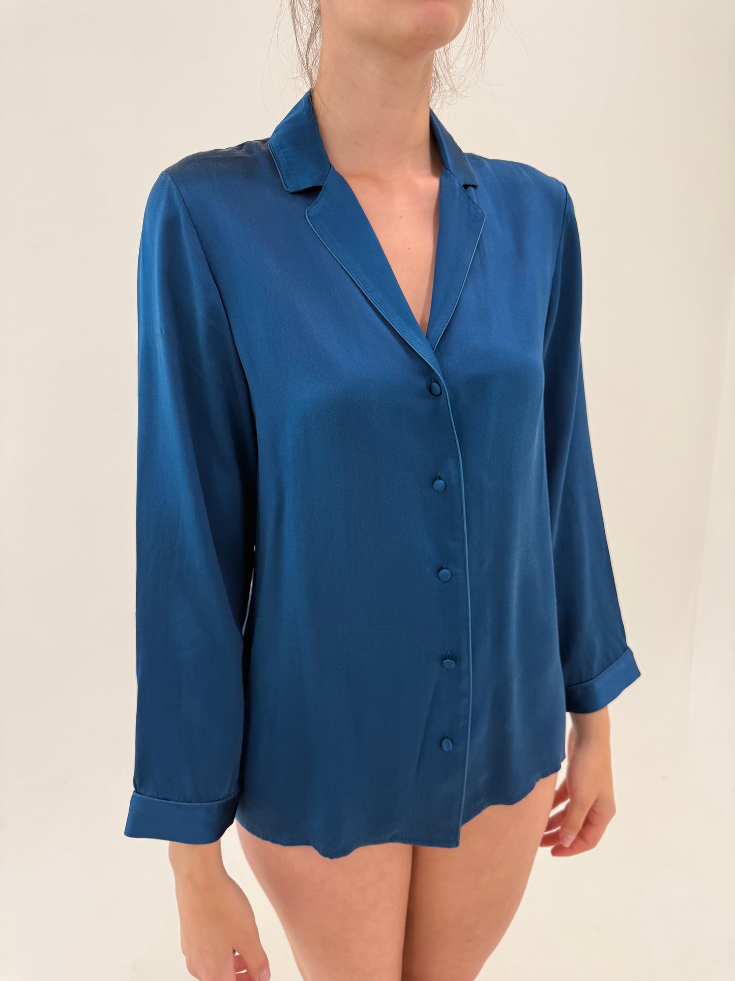 Pijama din mătase naturală teal blue