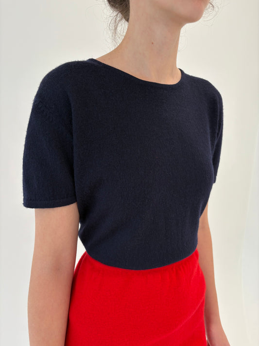 Top Navy blue din lana merino de gramaj mare