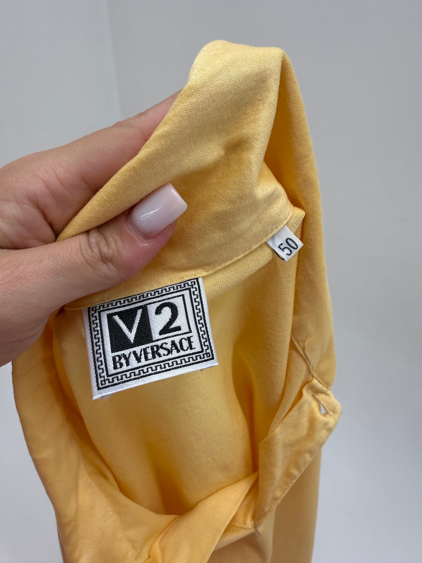 Top vintage Versace butter yellow din bumbac excepțional Filo di Scozia ușor satinat
