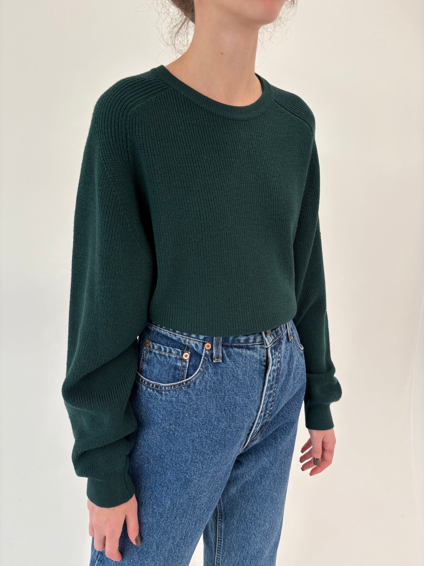 Pulover high end italian forest green din lana merino extrafina de gramaj mare