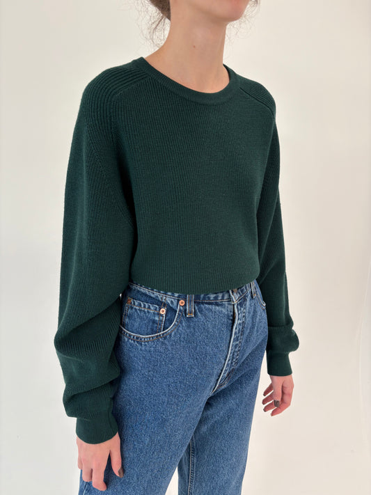 Pulover high end italian forest green din lana merino extrafina de gramaj mare