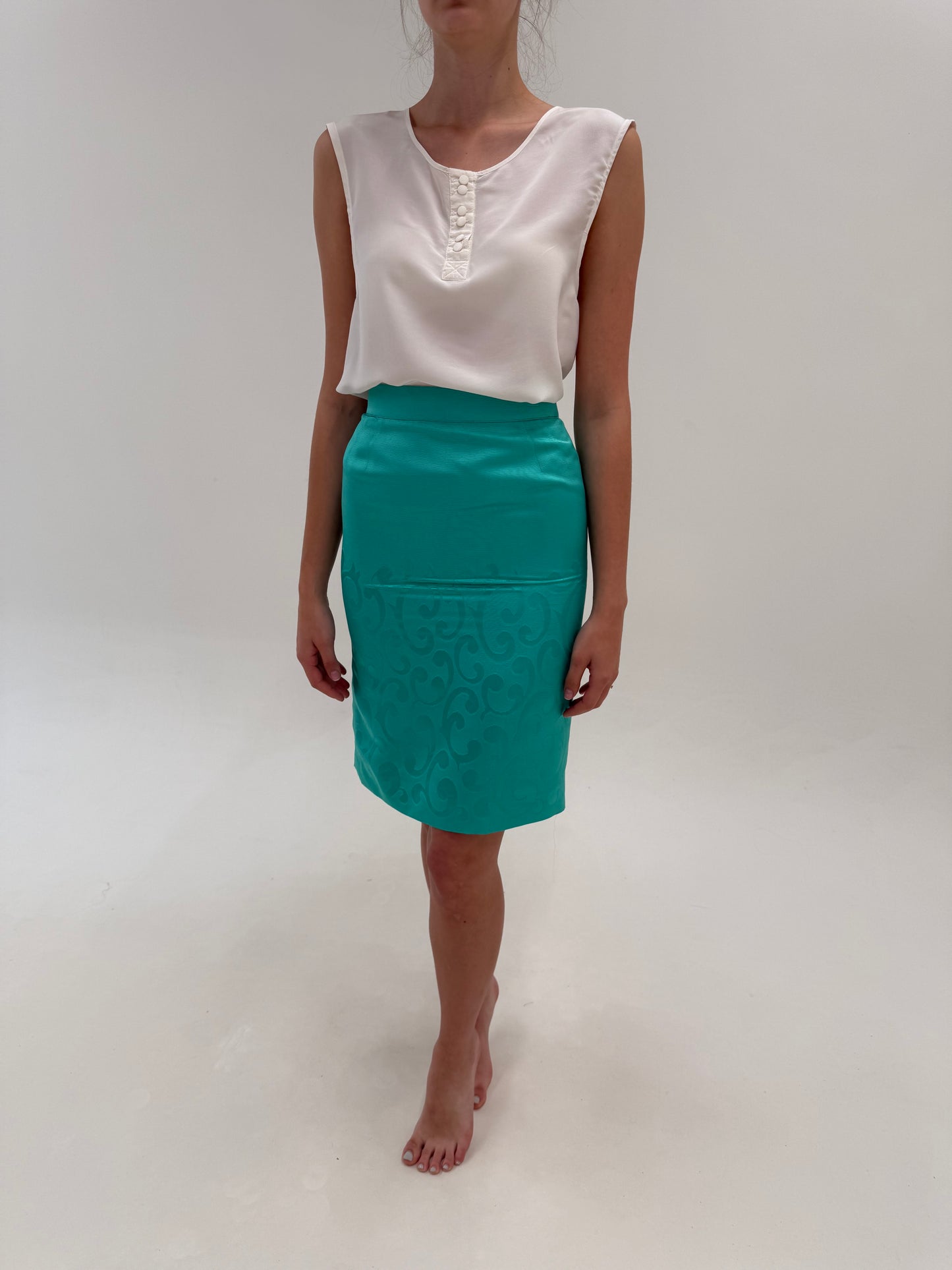 Fustă Couture italiană din jacquard de mătase naturală emerald green