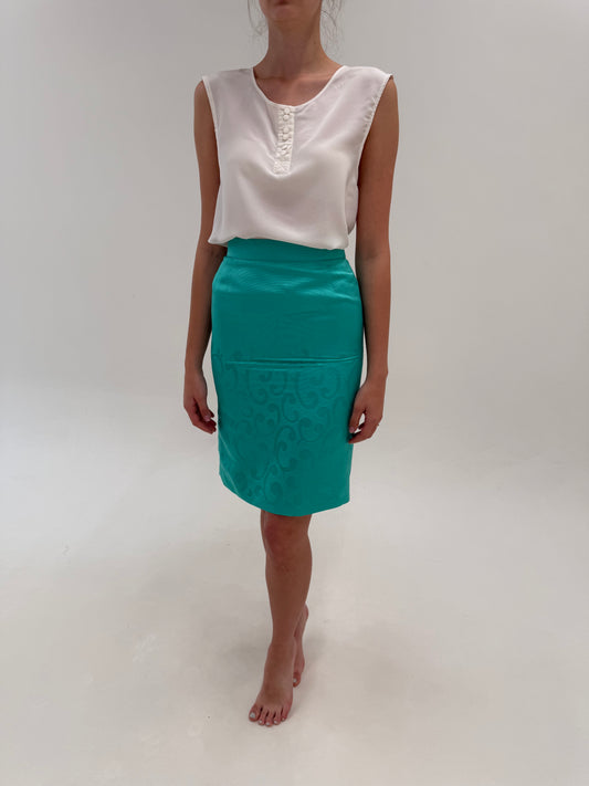 Fustă Couture italiană din jacquard de mătase naturală emerald green