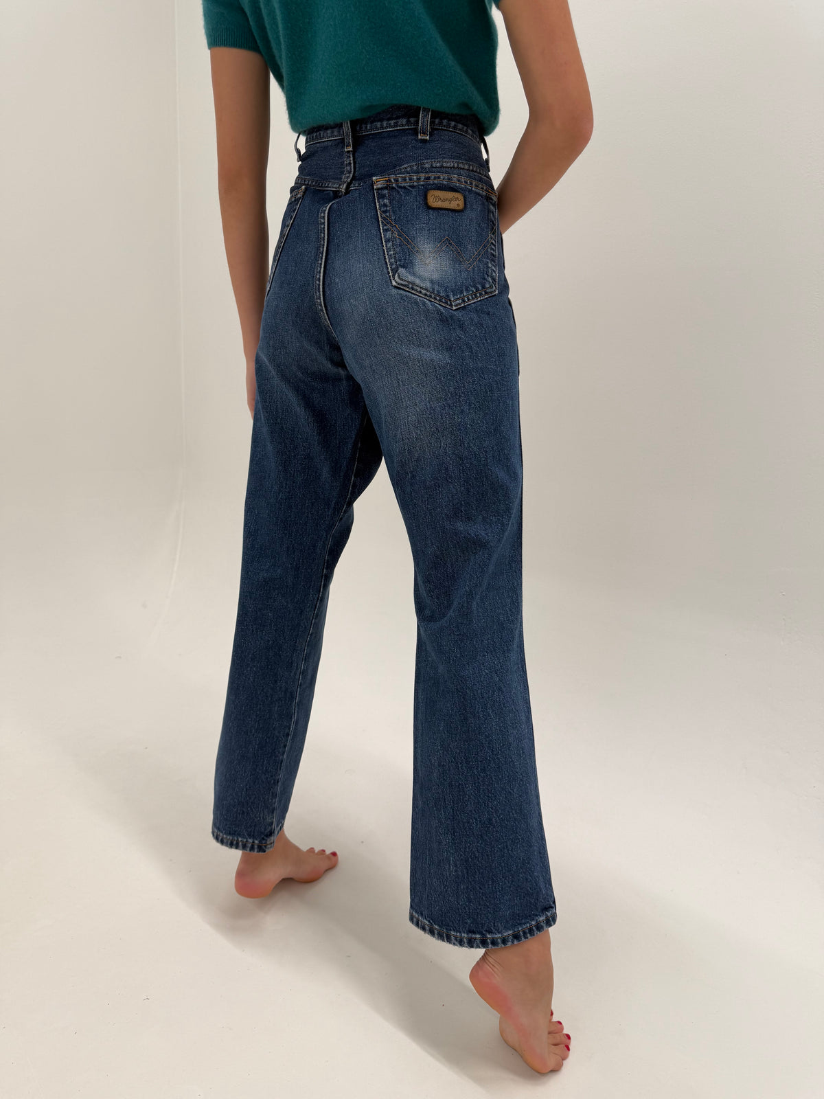 Jeans vintage premium din bumbac gros classic wash cu talie înaltă mai generoasă