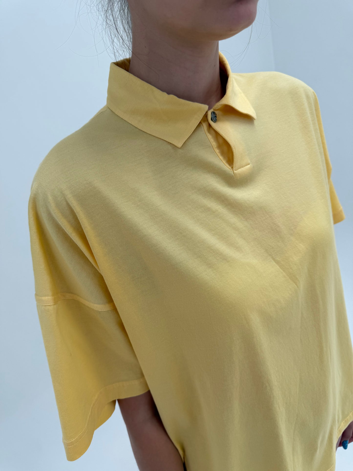 Top vintage Versace butter yellow din bumbac excepțional Filo di Scozia ușor satinat
