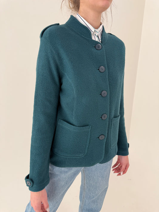 Jacheta petrol green din boiled wool subțire ultra confort