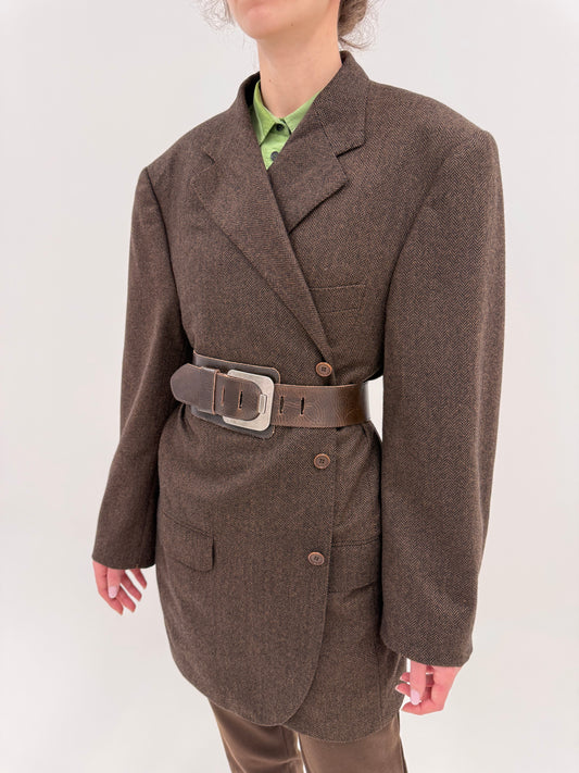 Sacou din stofă 100% cașmir în croi actual camel și negru