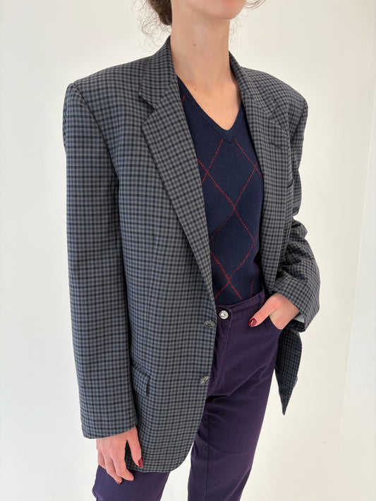 Sacou italian în carouri din lana pura virgină în croi actual