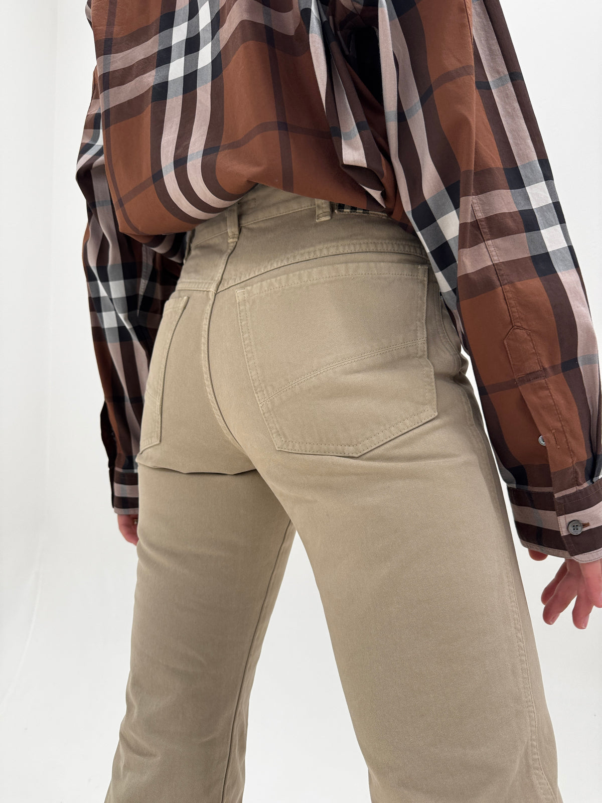 Pantaloni tall Burberry din bumbac gros camel