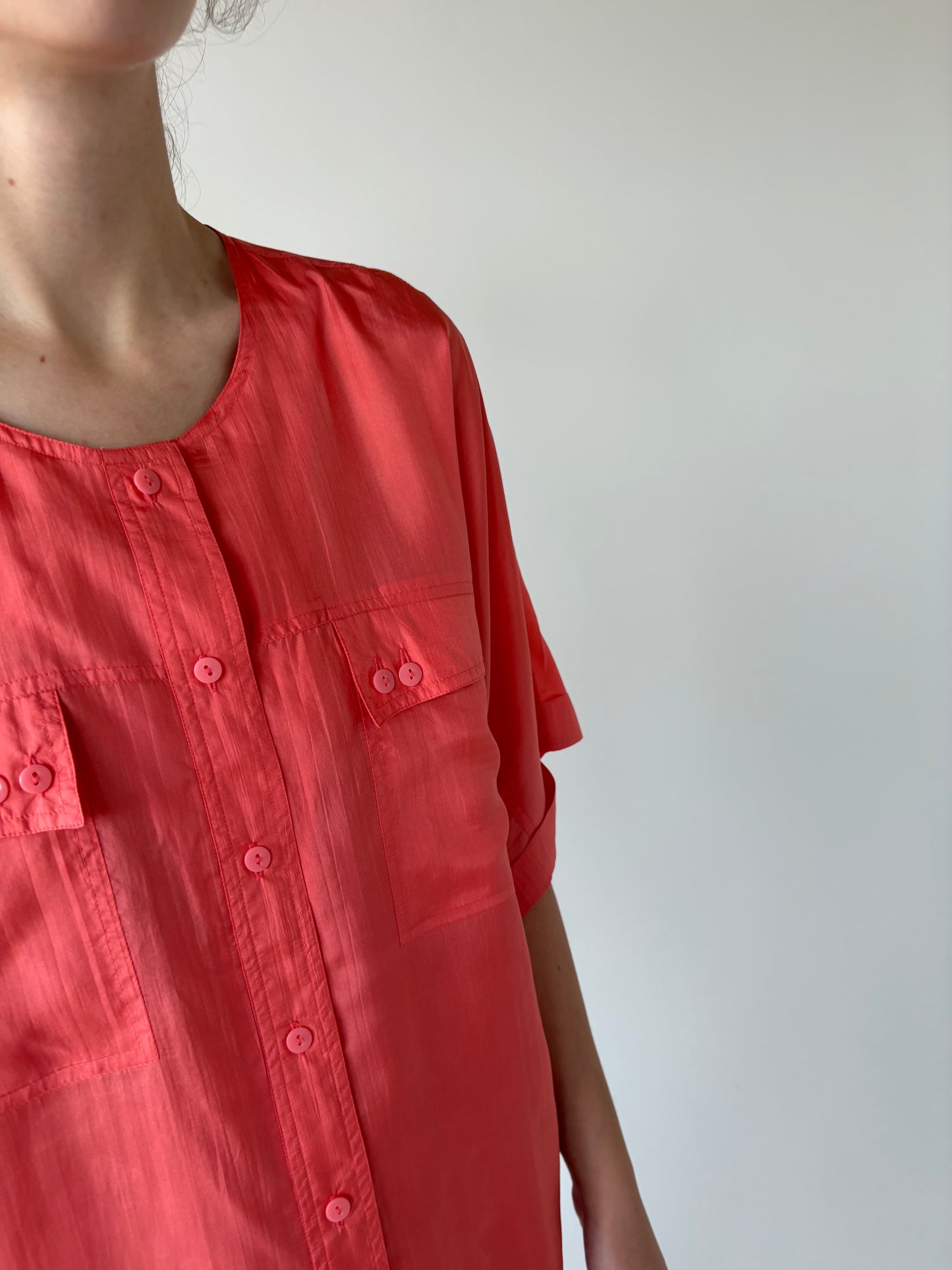 Cămașa vintage din mătase naturală coral red