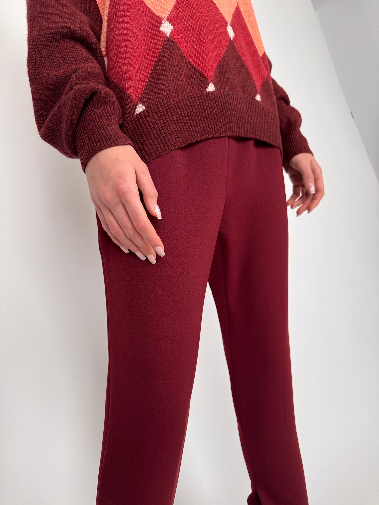 Pantaloni tehnici vintage burgundy cu talie ultra înaltă