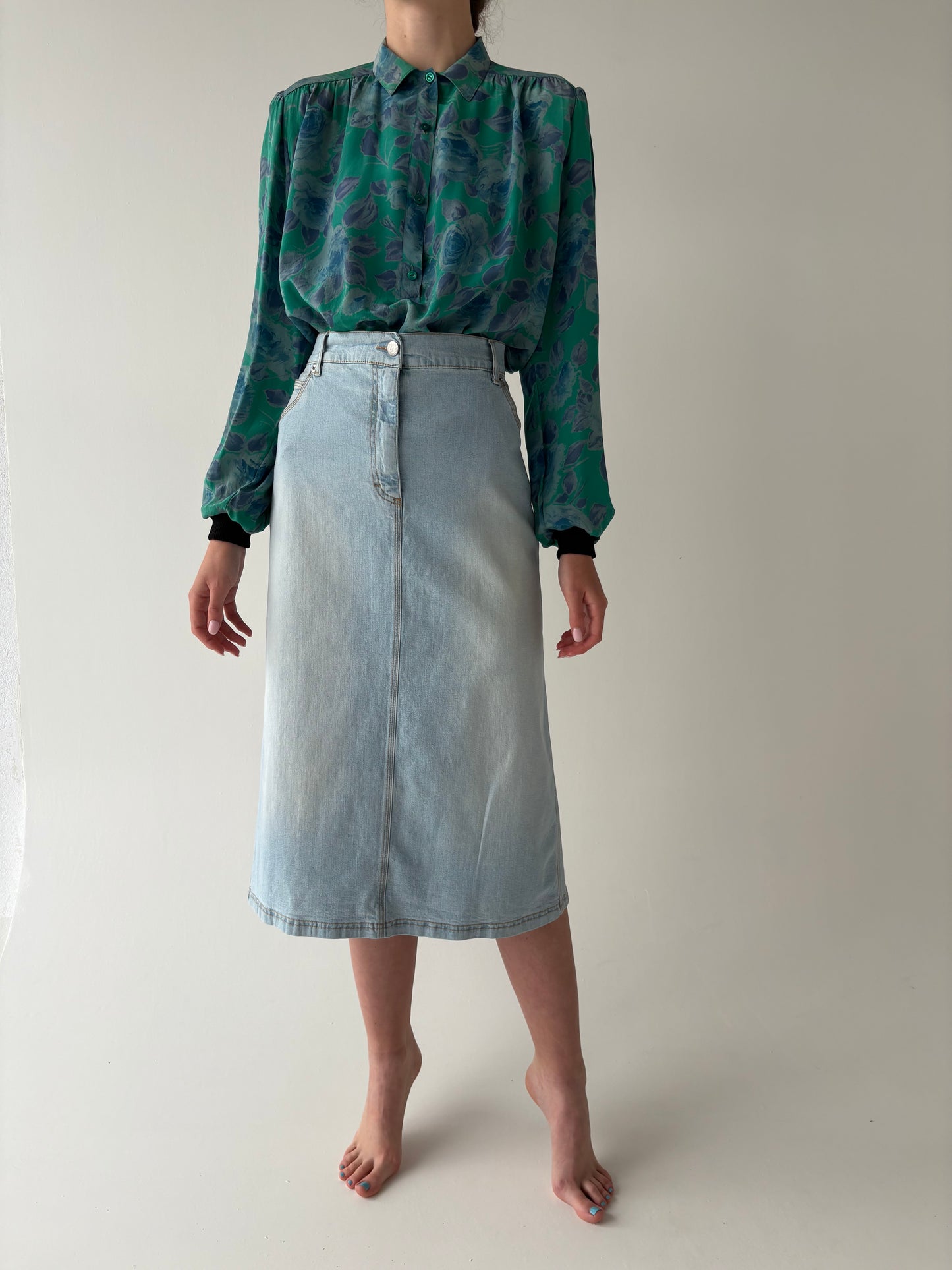 Fustă A-line de brand luxury plus size Marina Rinaldi  din jeans moale