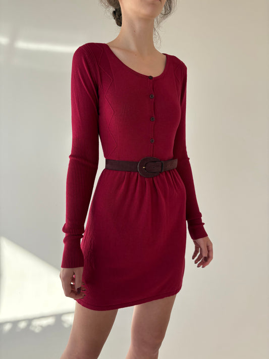 Rochie nouă burgundy din jerse de lana extrafina cu cașmir